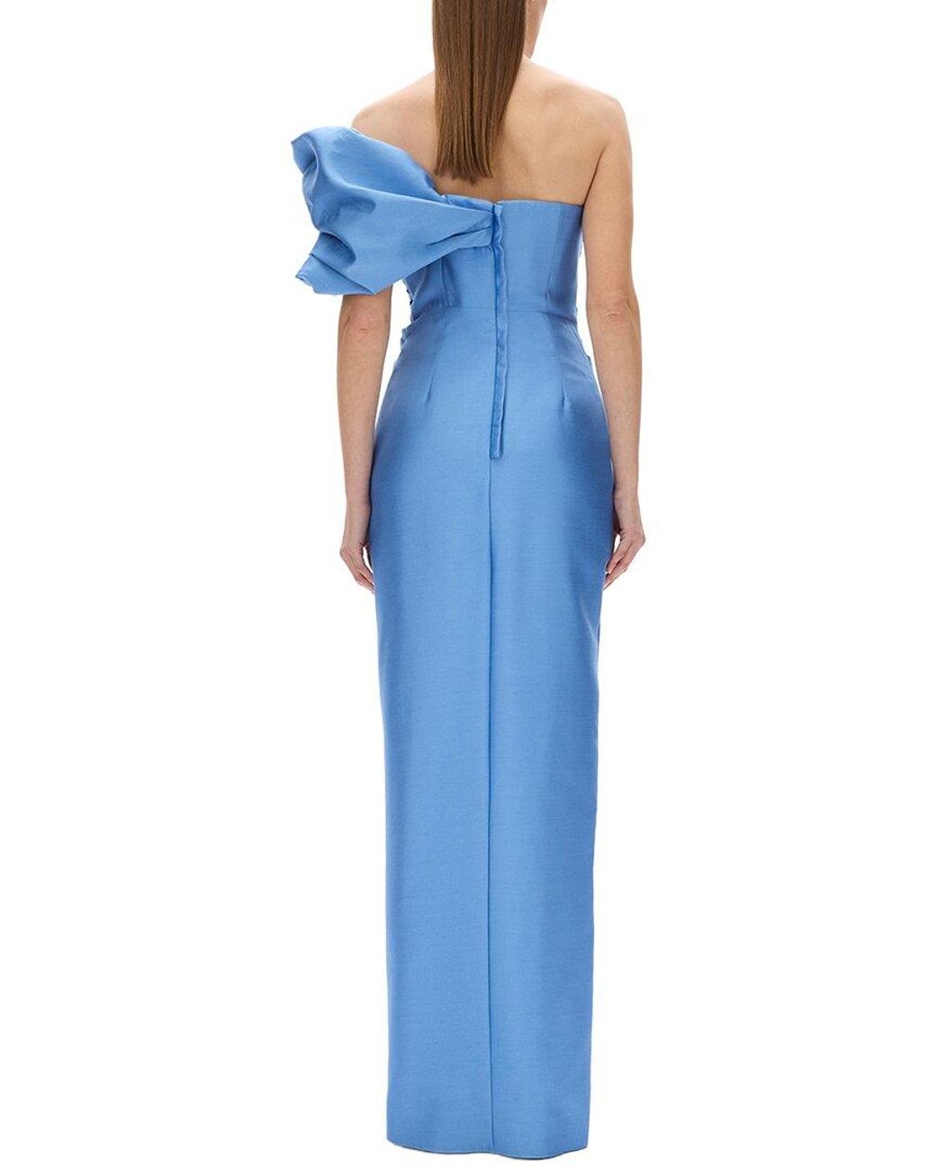 Rachel Gilbert Blue Marlo Fitted Wool & Silk-Blend Gown