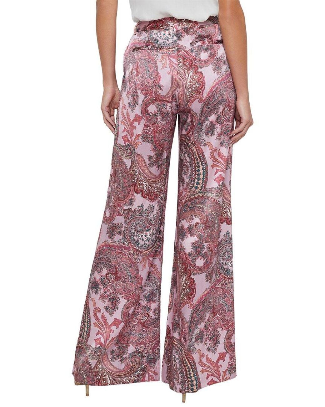 L'Agence Red Pilar Silk Wide Leg Pant