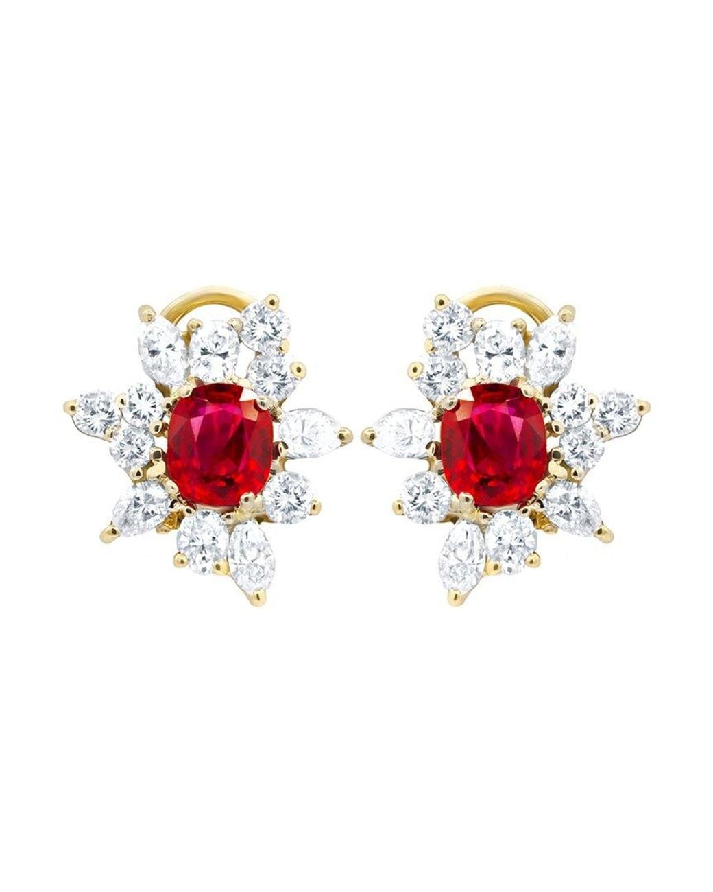 Diana M Red Fine Jewelry 18k 3.00 Ct. Tw. Diamond & Ruby Earrings
