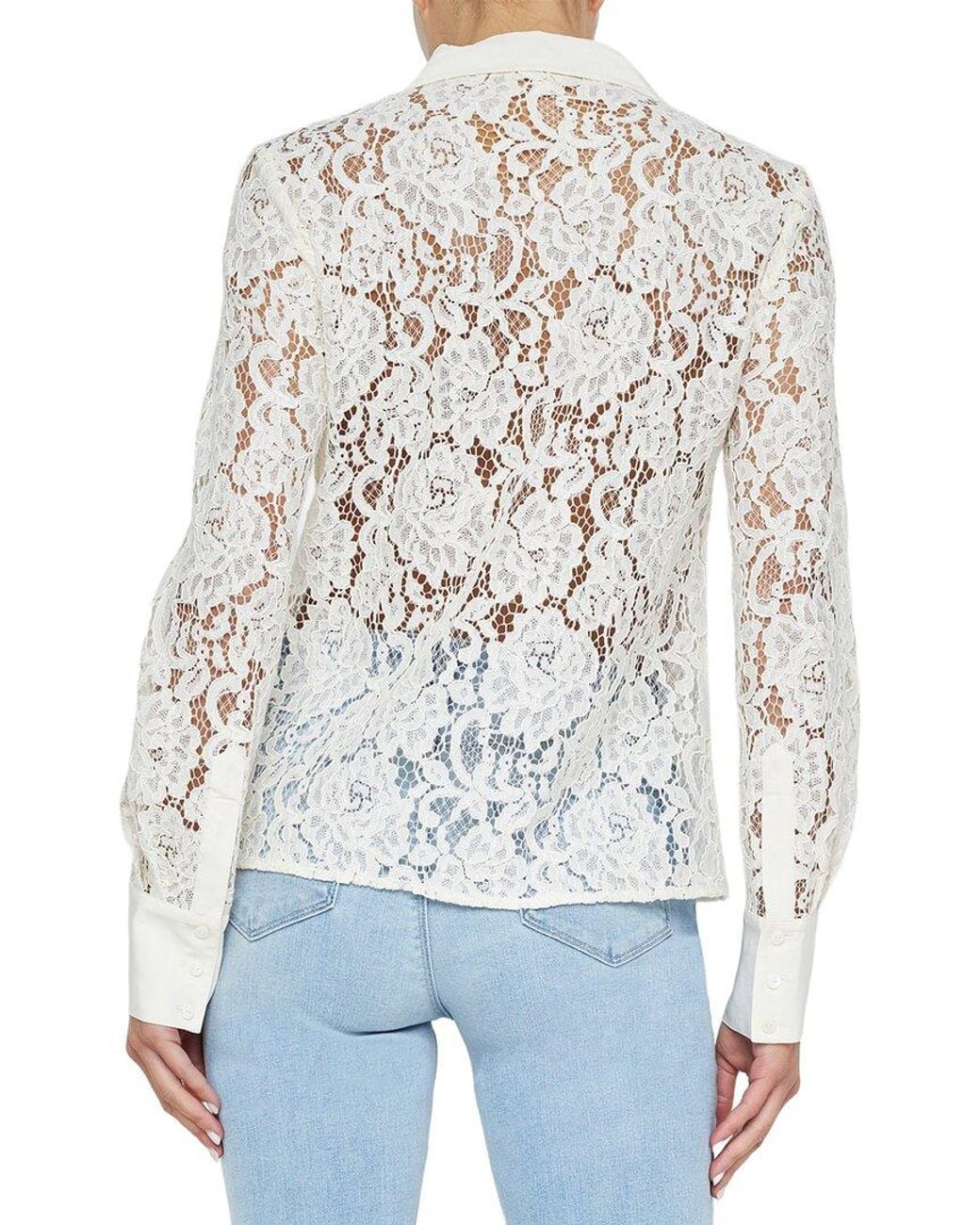 L'Agence White Maia Lace Button-Down Bls