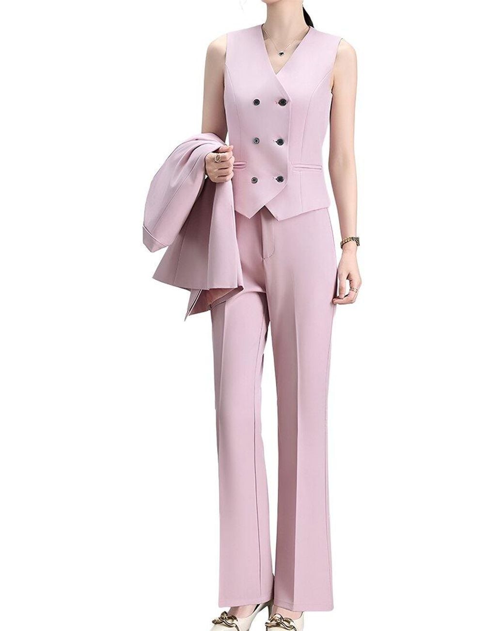 Adelin May Pink 3Pc Jacket, Vest, & Pant Set