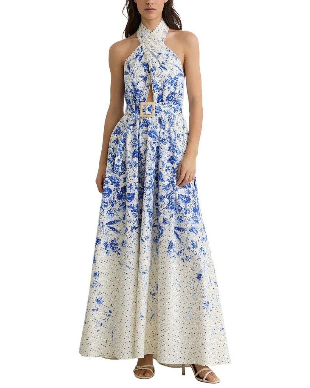 Reiss Blue Petite Amaya Floral Print Belted Maxi Dress