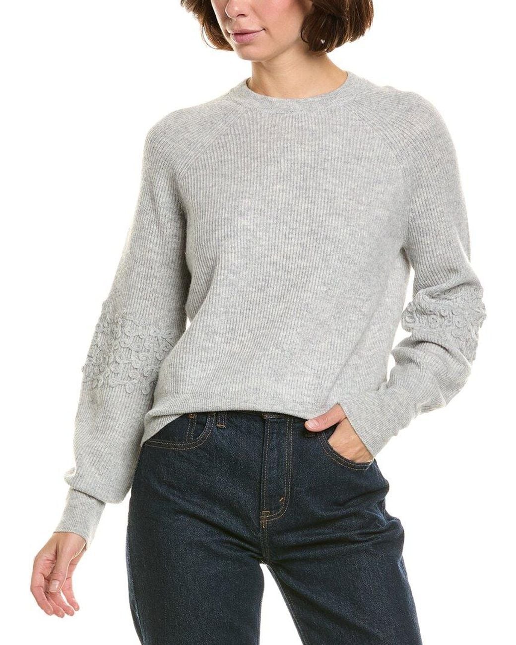InCashmere Gray Mock Neck Wool & Cashmere-Blend Pullover