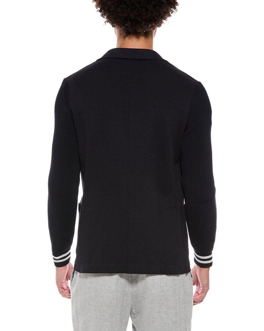 Eleventy Blue English Rib Sleeve Wool-Blend Jacket for men