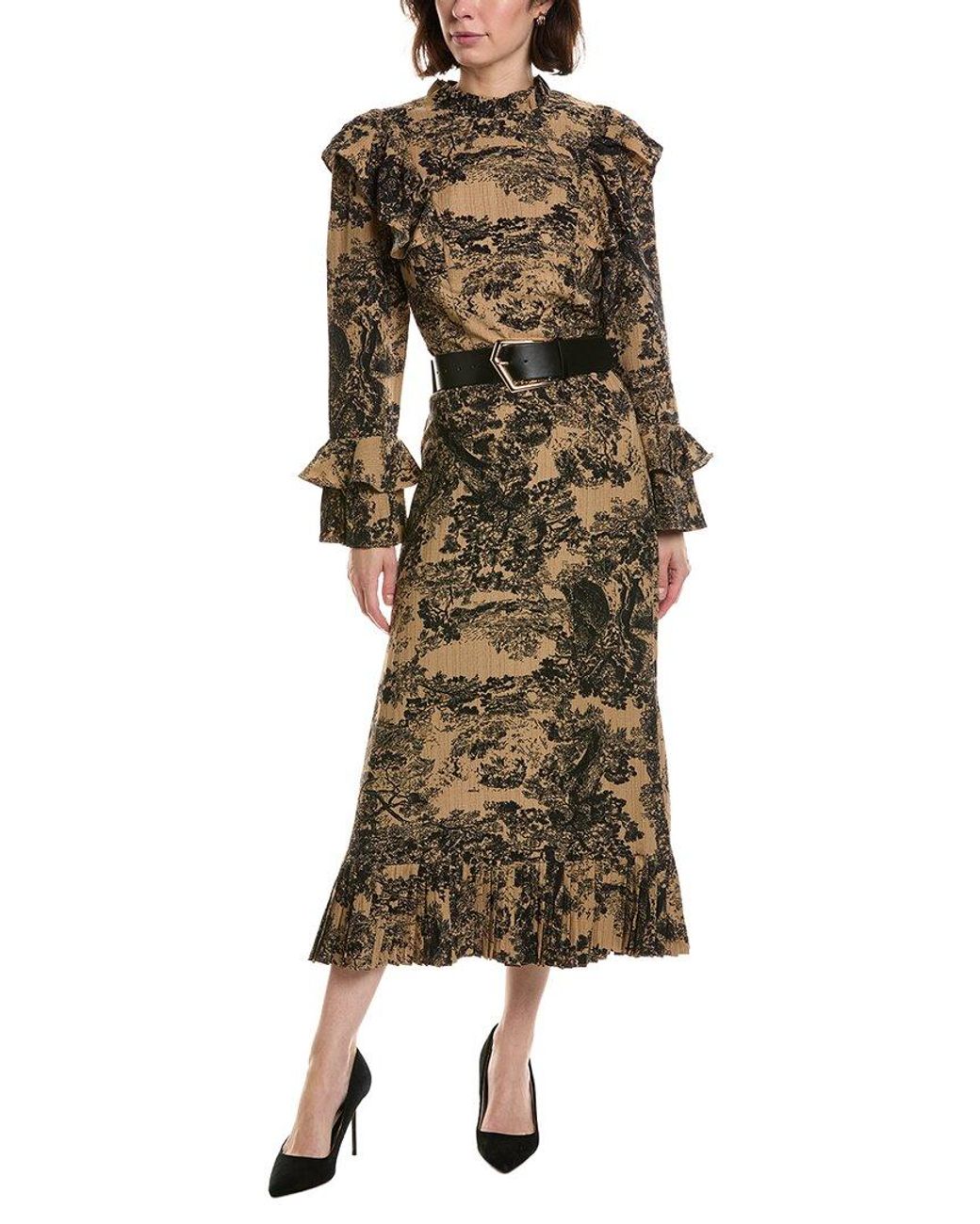 Pascale La Mode Natural Tie Neck Bell Sleeve Midi Dress