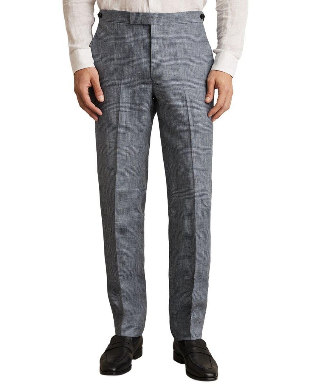 Reiss Gray Reef Prince Of Wales Check Linen Pant for men