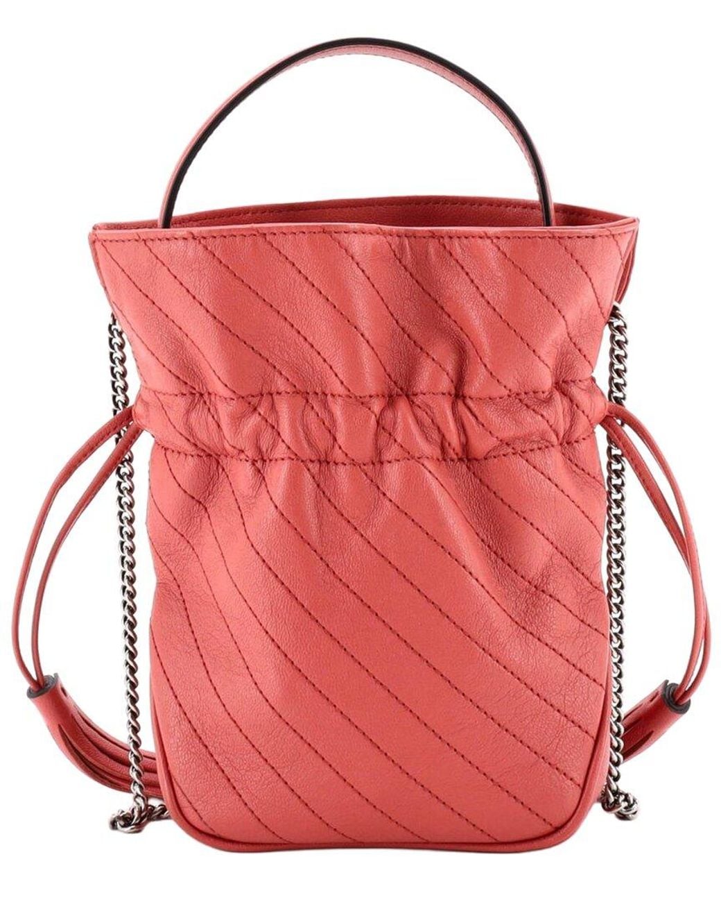 Gucci Red Diagonal Quilted Leather Blondie Nm Bucket Bag Mini (Authentic Pre- Loved)