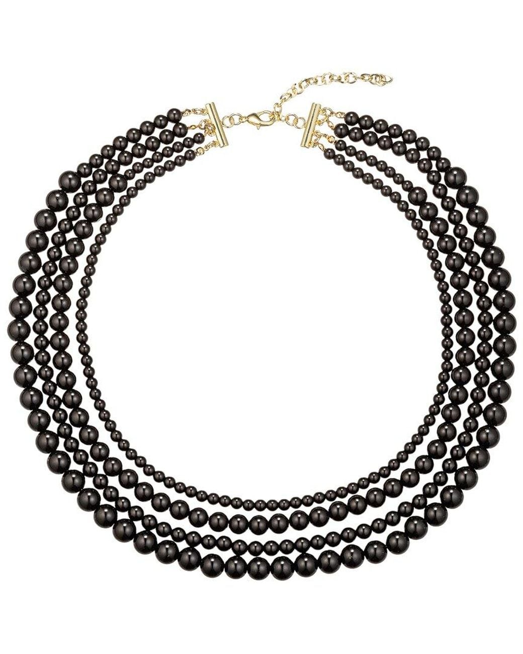 Eye Candy LA Black Onyx Beaded Multi Layer Drop Collar Necklace