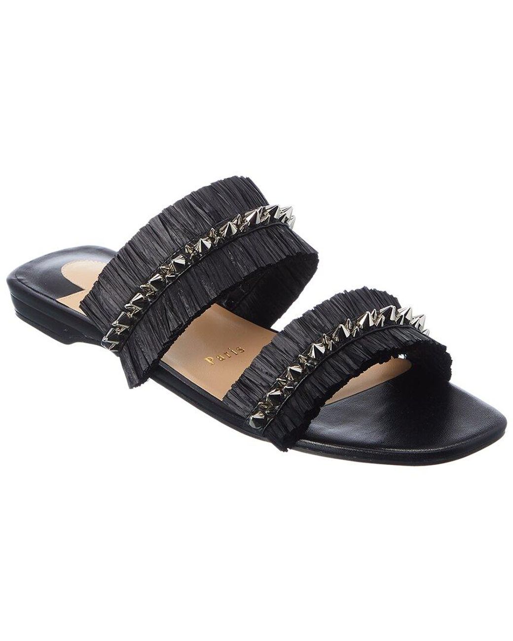 Christian Louboutin Marivodou Raffia Leather Sandal in Black Lyst