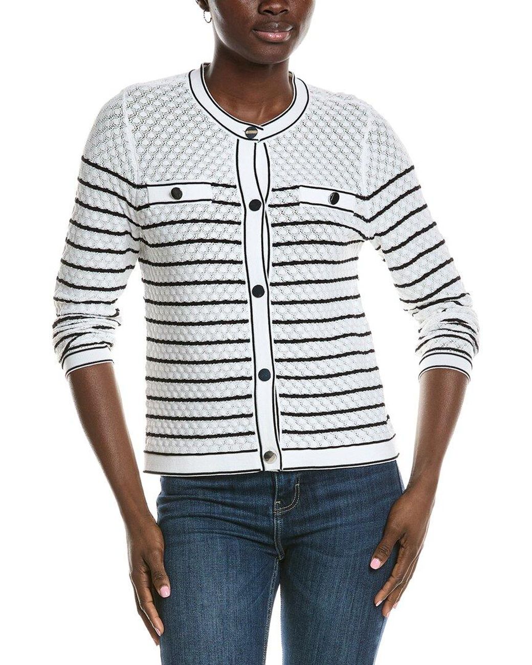 Anne Klein Blue Stitch Stripe Cardigan