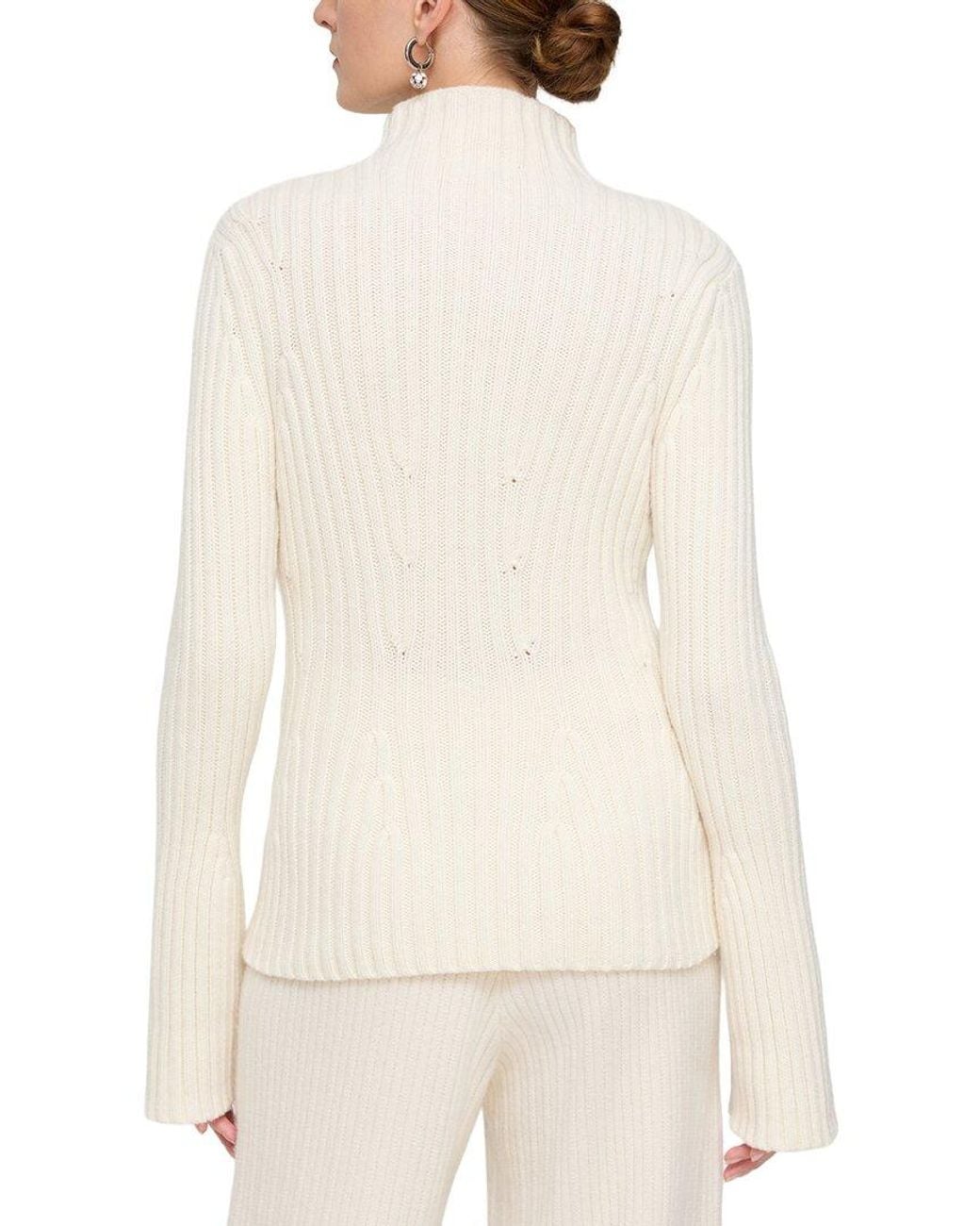 Lafayette 148 New York White Ribbed Bell Sleeve Wool & Cashmere-blend Sweater