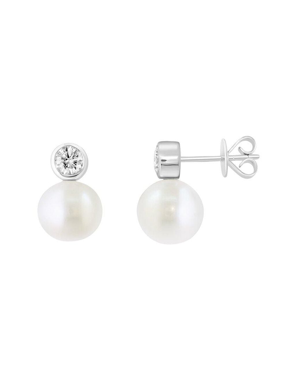 Effy Fine Jewelry White 14K 0.58 Ct. Tw. Lab-Grown Diamond & 9Mm Pearl Earrings