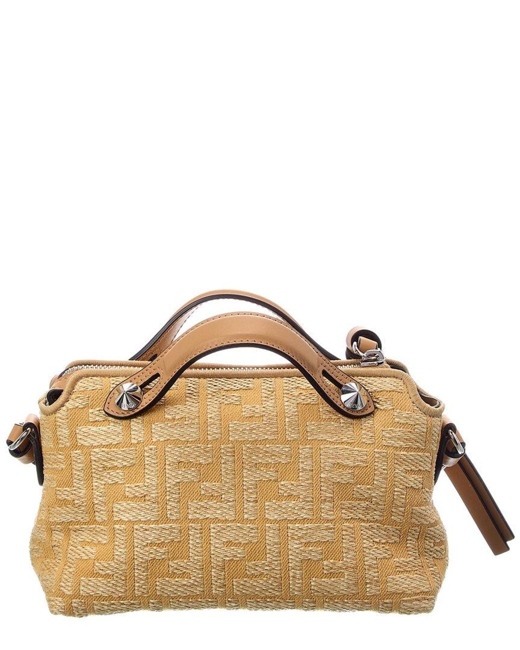 Fendi Brown By The Way Soft Mini Ff Raffia & Leather Satchel
