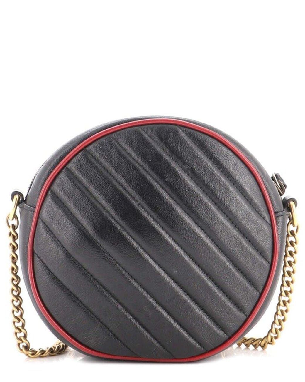 Gucci Gray Diagonal Quilted Leather Gg Marmont Round Shoulder Bag Mini (Authentic Pre-Loved)