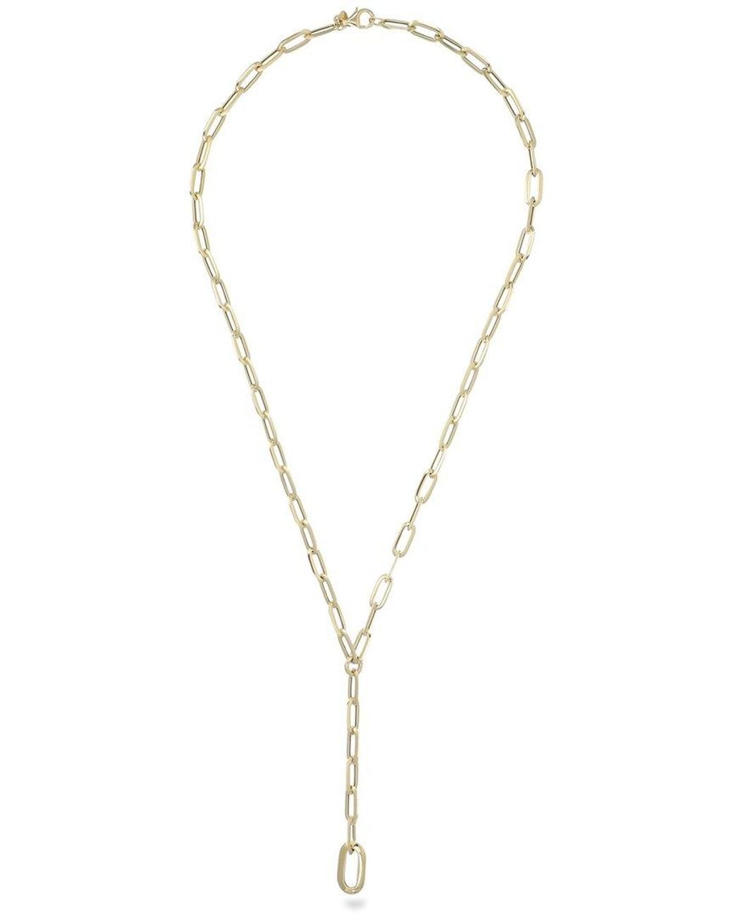 Italian Gold Metallic 14K Paperclip Lariat Necklace