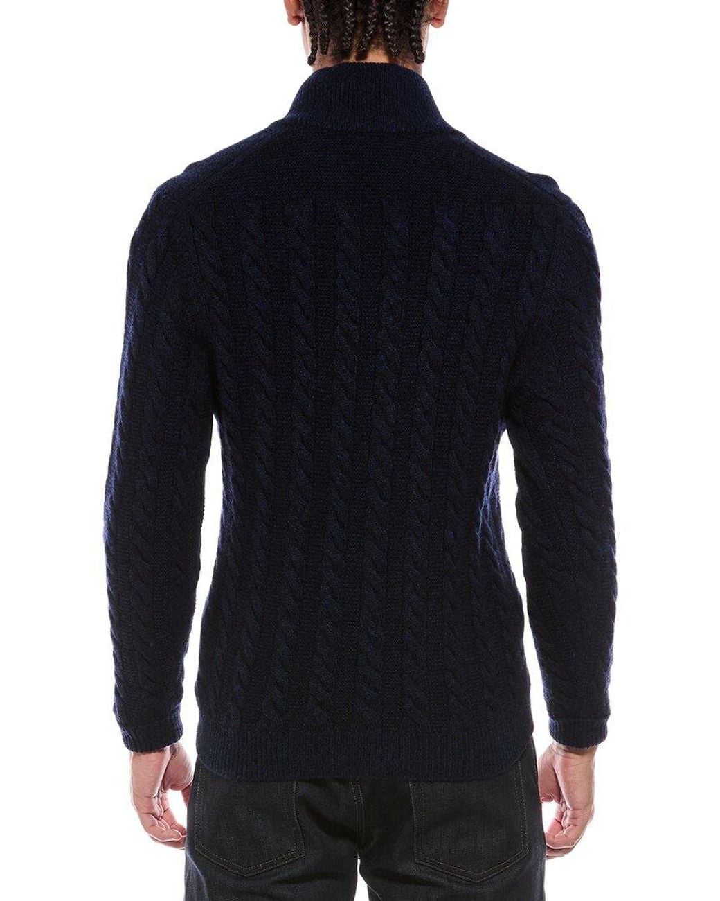 N.Peal Cashmere Blue Richmond Cable 100% Cashmere Cardigan for men