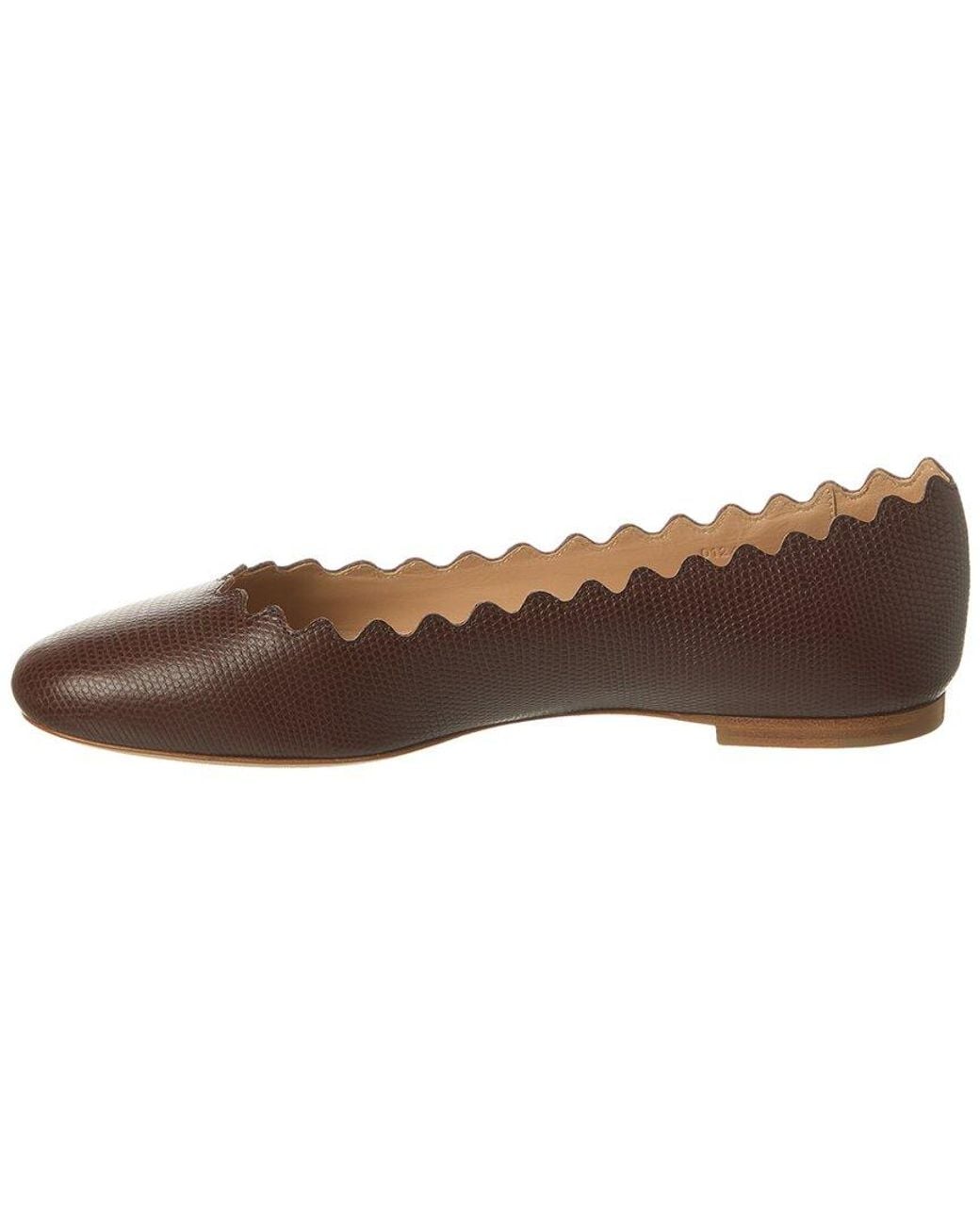 Chloé Brown Lauren Scalloped Leather Ballerina Flat