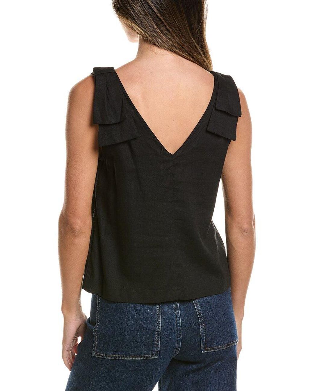 Cece Black Bow Strap Linen-Blend Tank