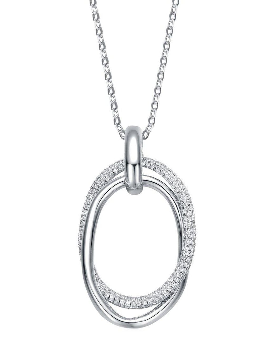 Rachel Glauber Metallic Silver Cz Double Entwined Oval Eternity Circle Pendant