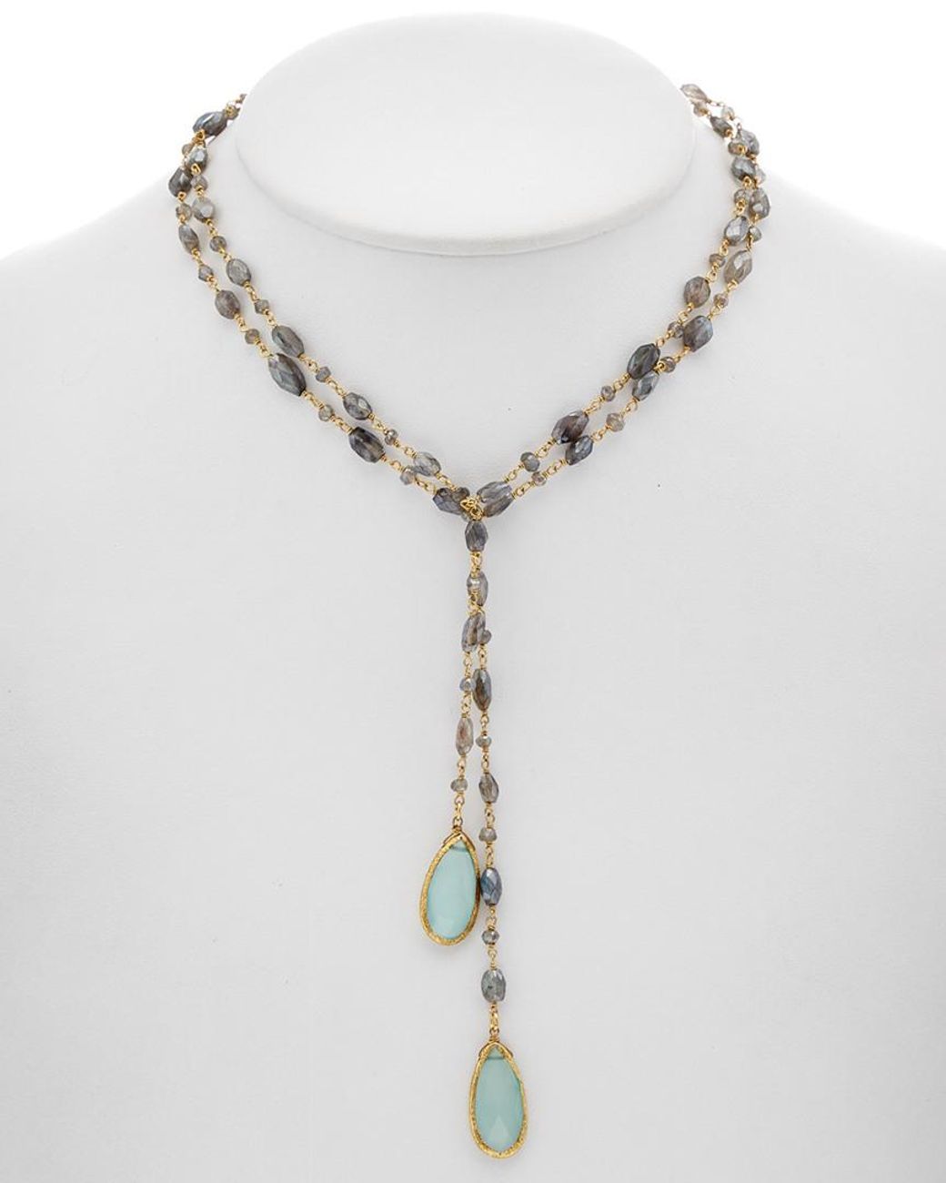 Rachel Reinhardt Jewelry White 14k Over Silver Labradorite & Chalcedony 44in Lariat Necklace