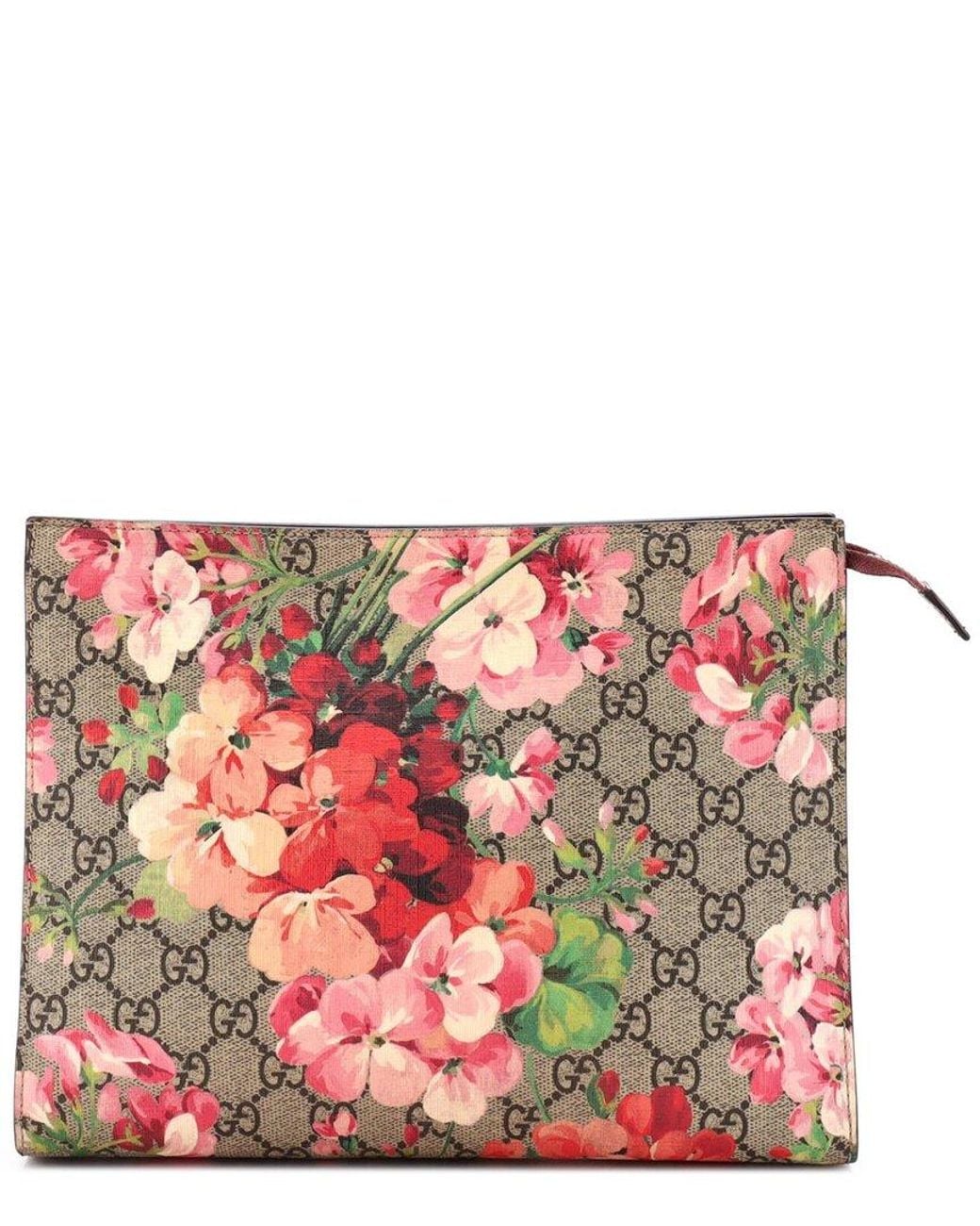 Gucci Pink Blooms Print Gg Coated Canvas Toiletry Pouch Large (Authentic Pre- Loved)