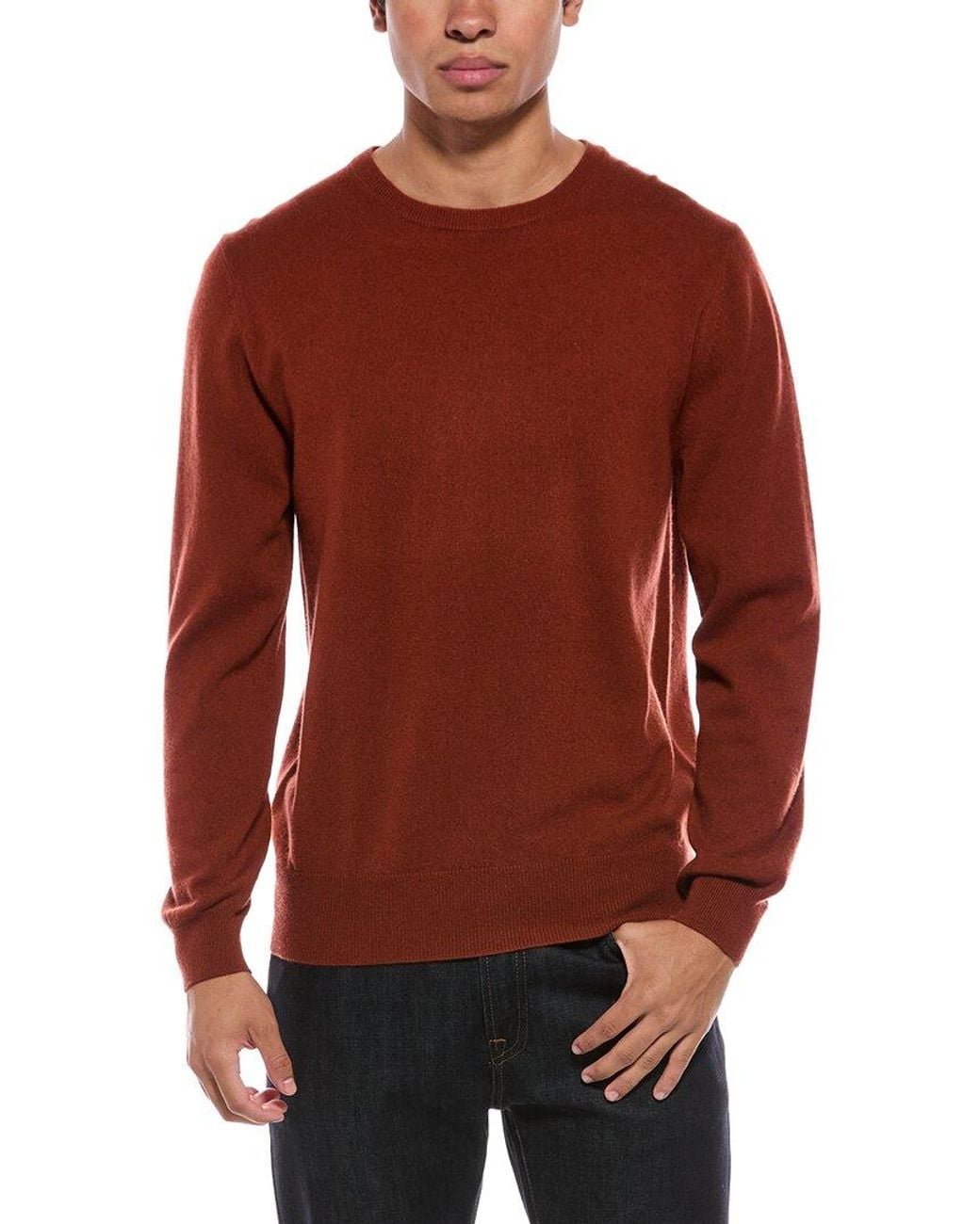 N.Peal Cashmere Red Oxford 100% Cashmere Crewneck Sweater for men