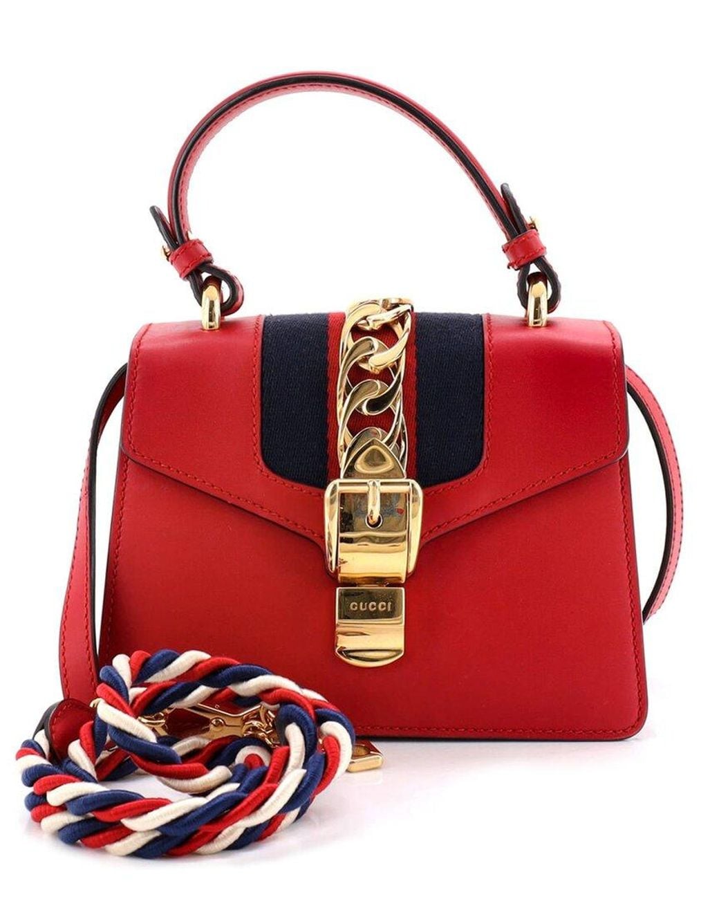 Gucci Red Leather Sylvie Top Handle Bag Mini (Authentic Pre-Loved)