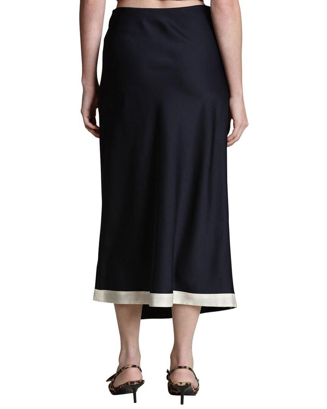 Avec Les Filles Black Asymmetrical Faux Wrap Midi Skirt