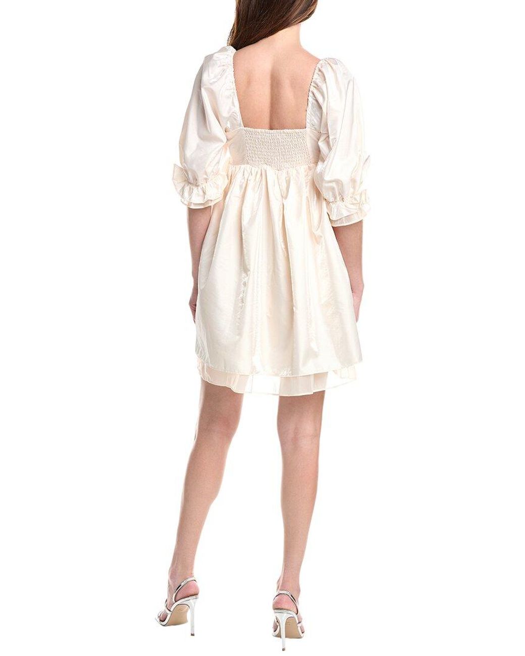 Endless Rose White Shiny Puff Sleeve Mini Dress