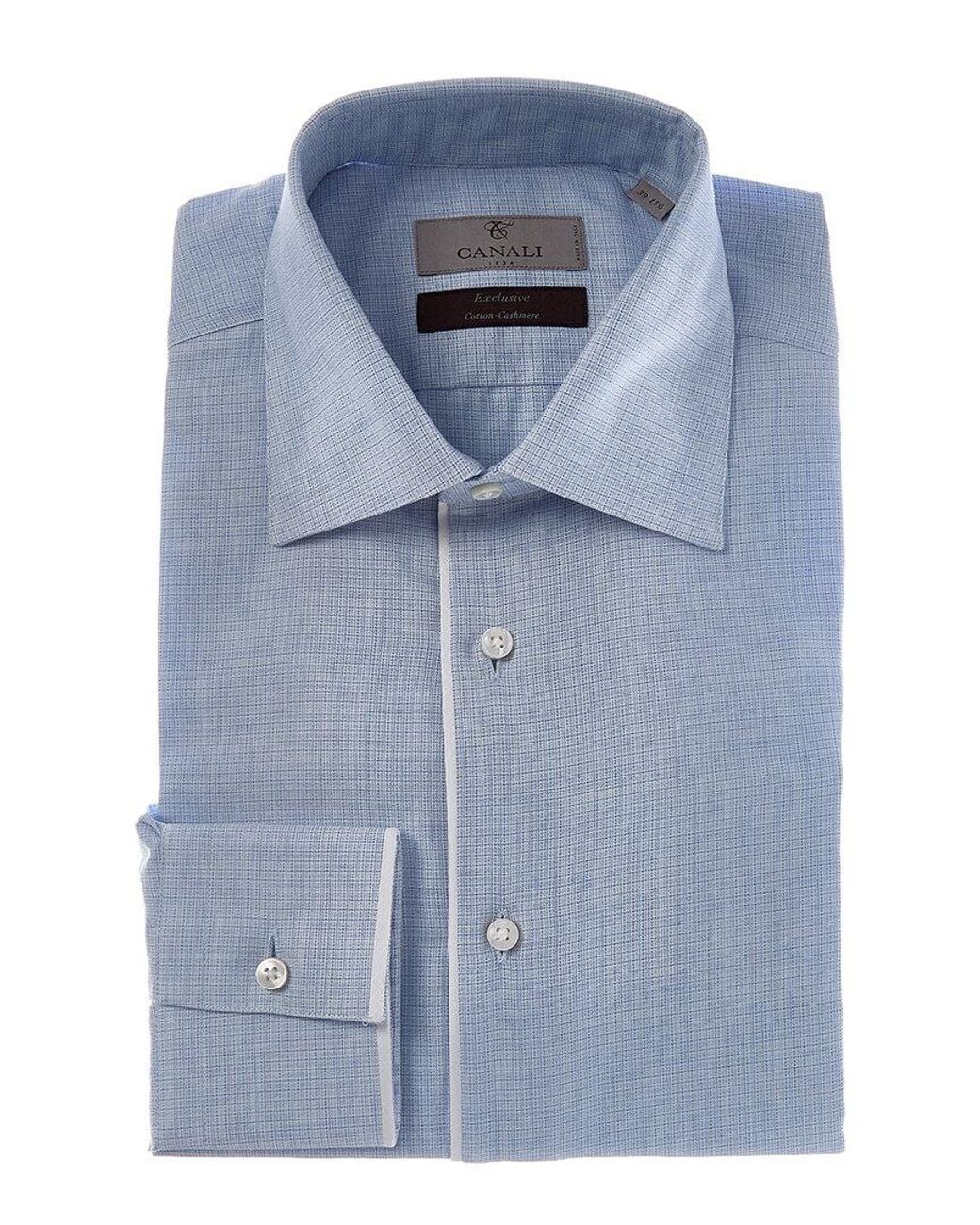 Canali Blue Cashmere-Blend Dress Shirt for men