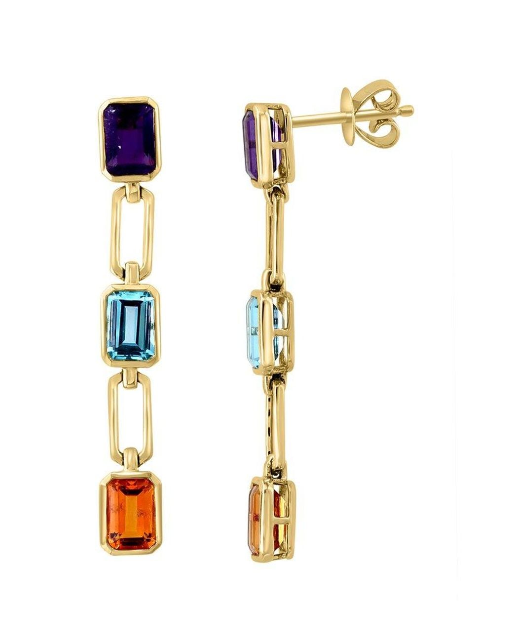 Effy Fine Jewelry Metallic 14K 3.90 Ct. Tw. Amethyst, Topaz, Citrine Earrings