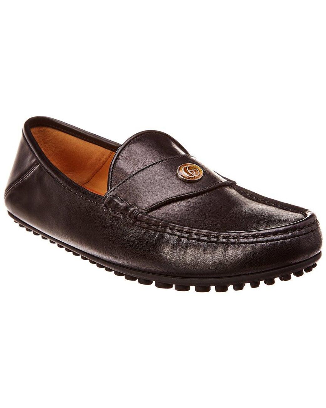 Gucci Logo Leather Moccasin in Black for Men | Lyst