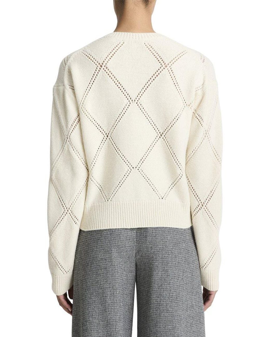 Vince White Textured Argyle Wool Sweater