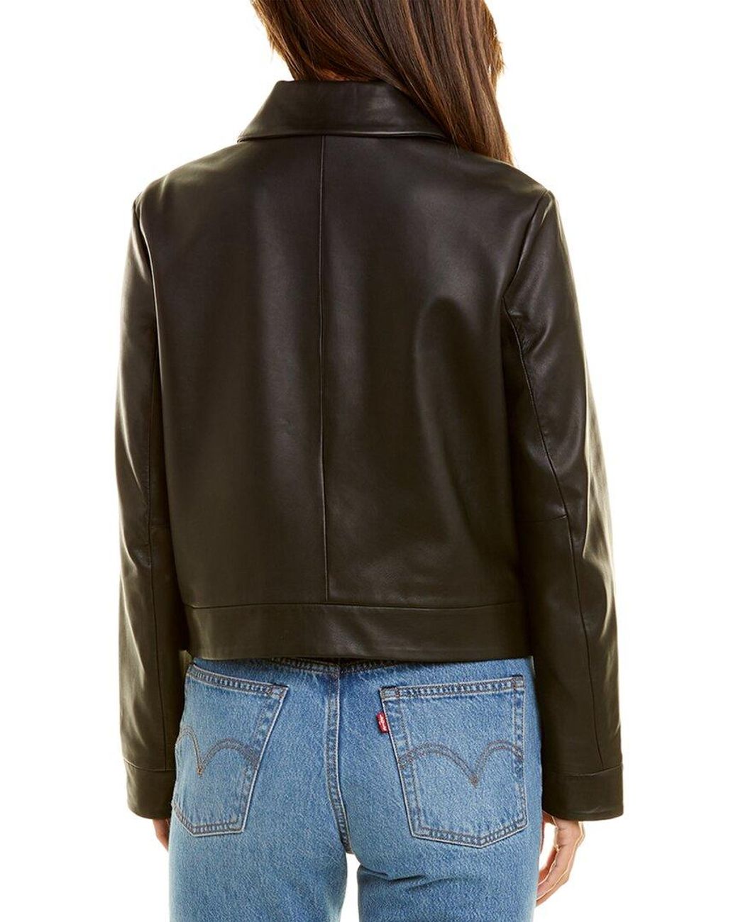 Theory Clean Crop Leather Jacket in Black | Lyst