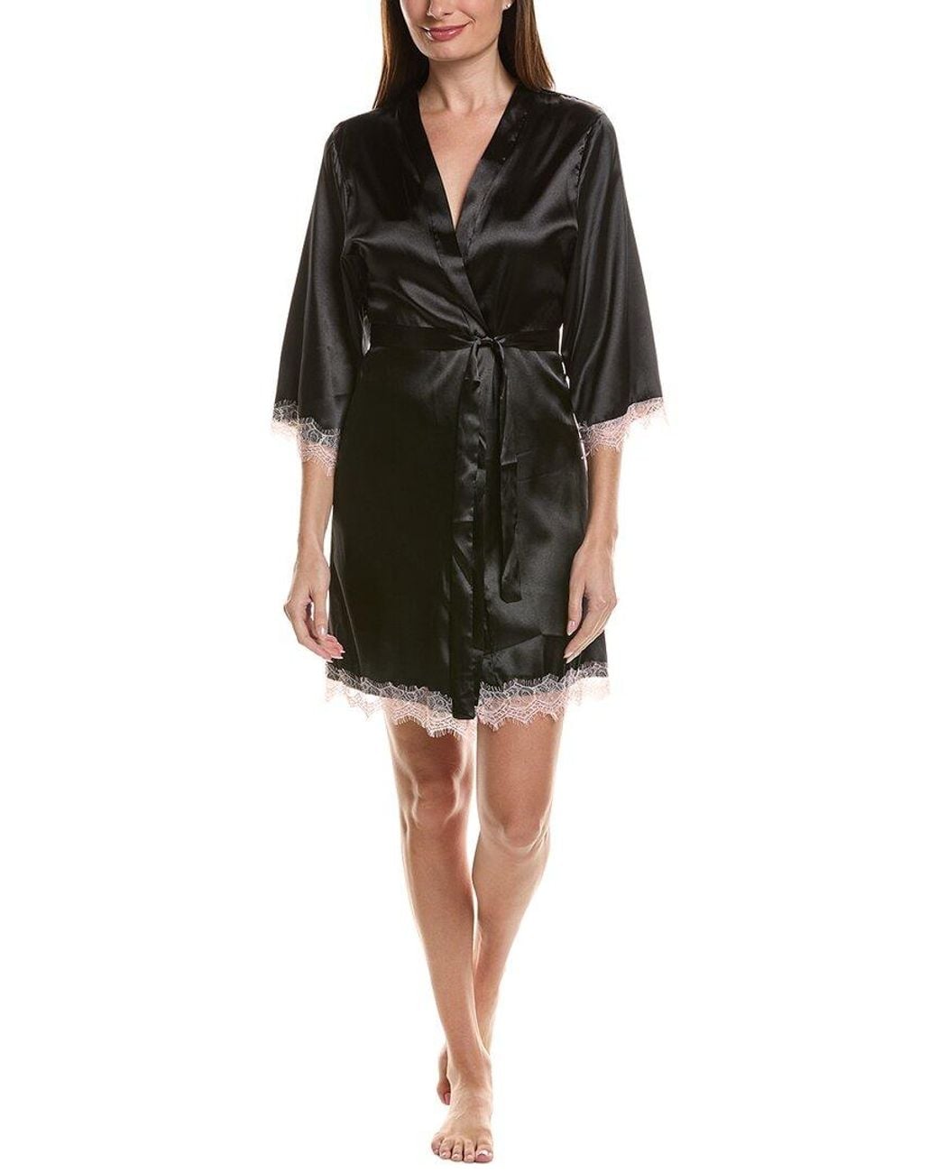 Sugar Black Satin Lace Trim Robe
