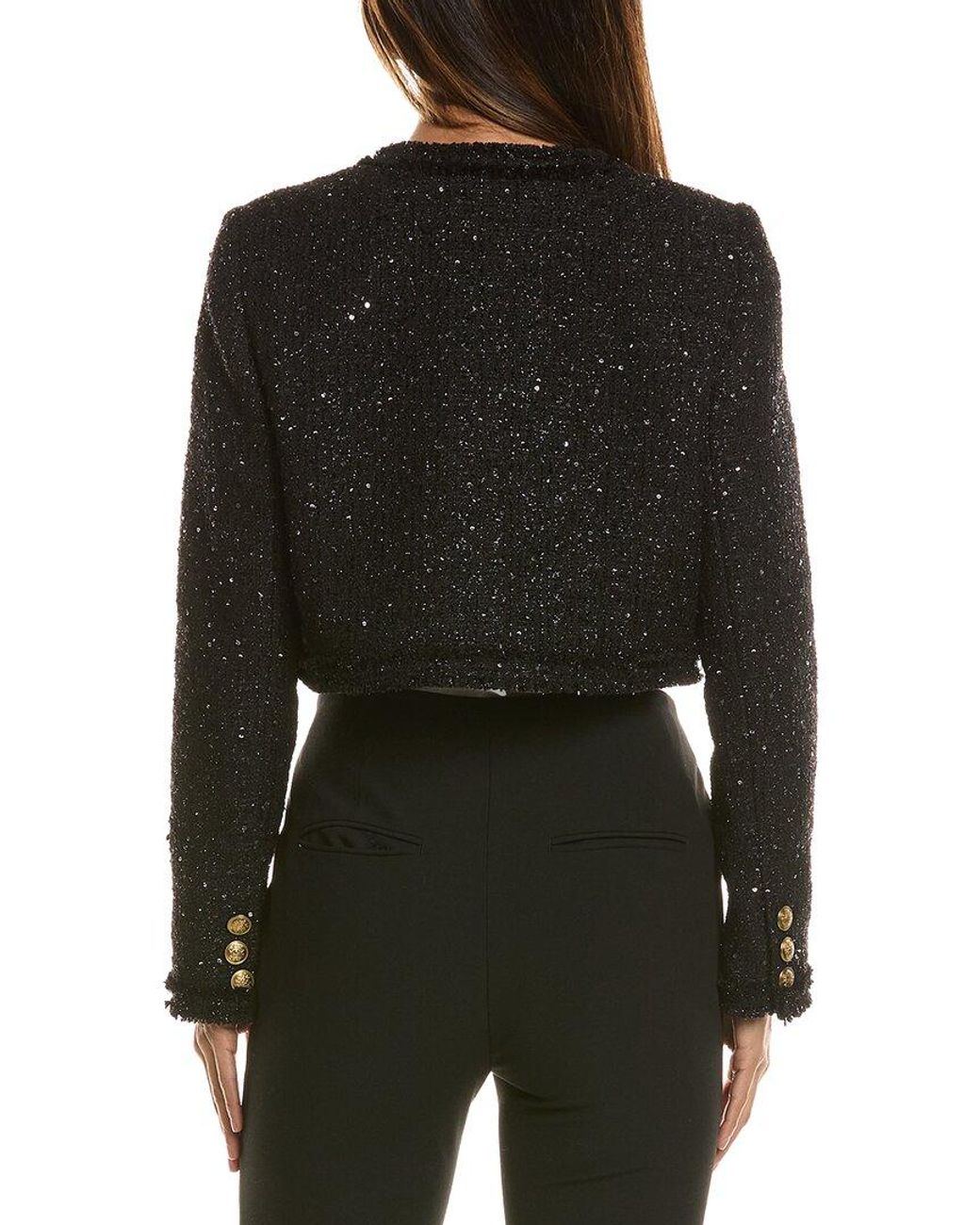 Alice + Olivia Black Dumont Tweed Boxy Jacket