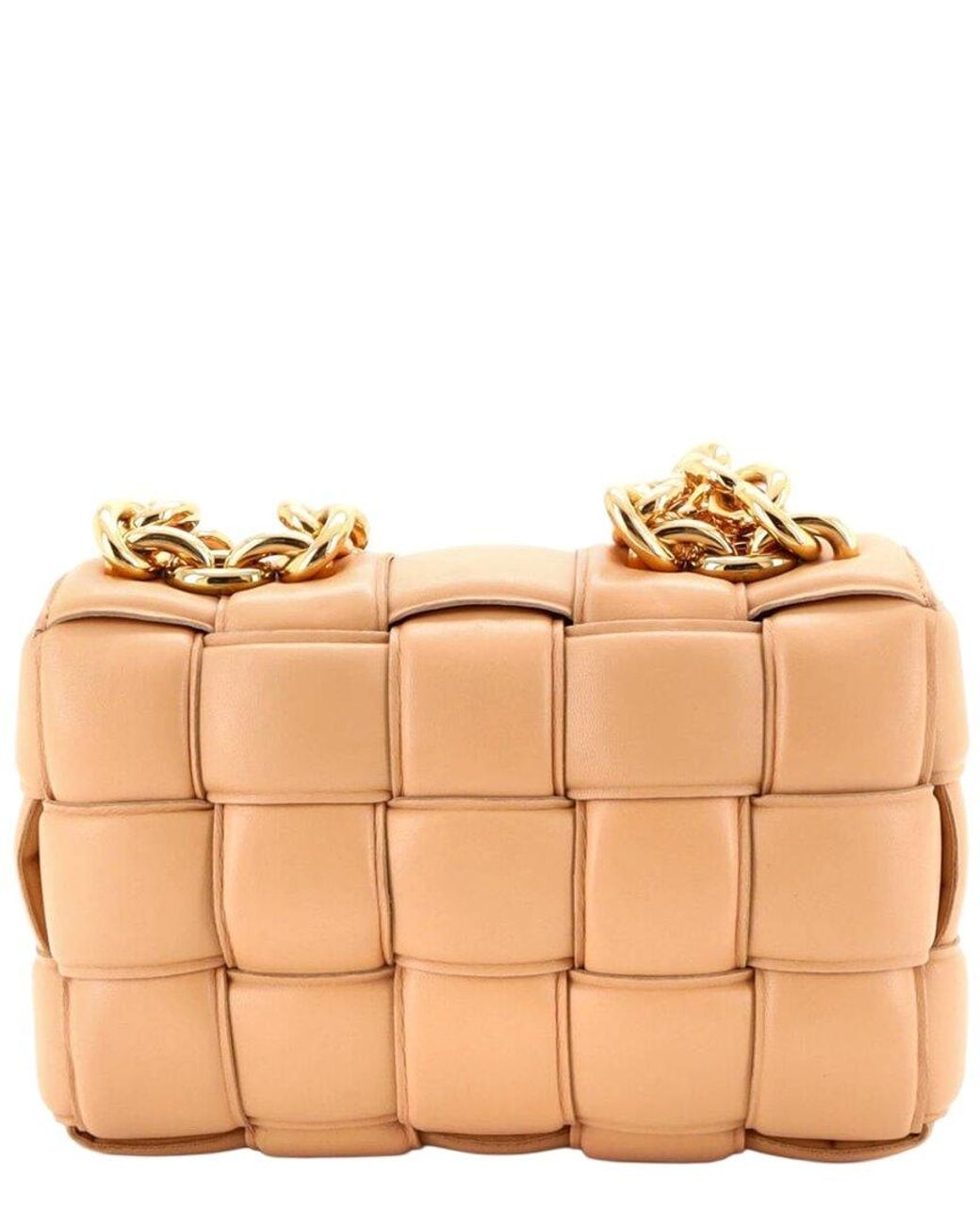Bottega Veneta Natural Padded Maxi Intrecciato Leather Cassette Chain Crossbody (Authentic Pre-Loved)