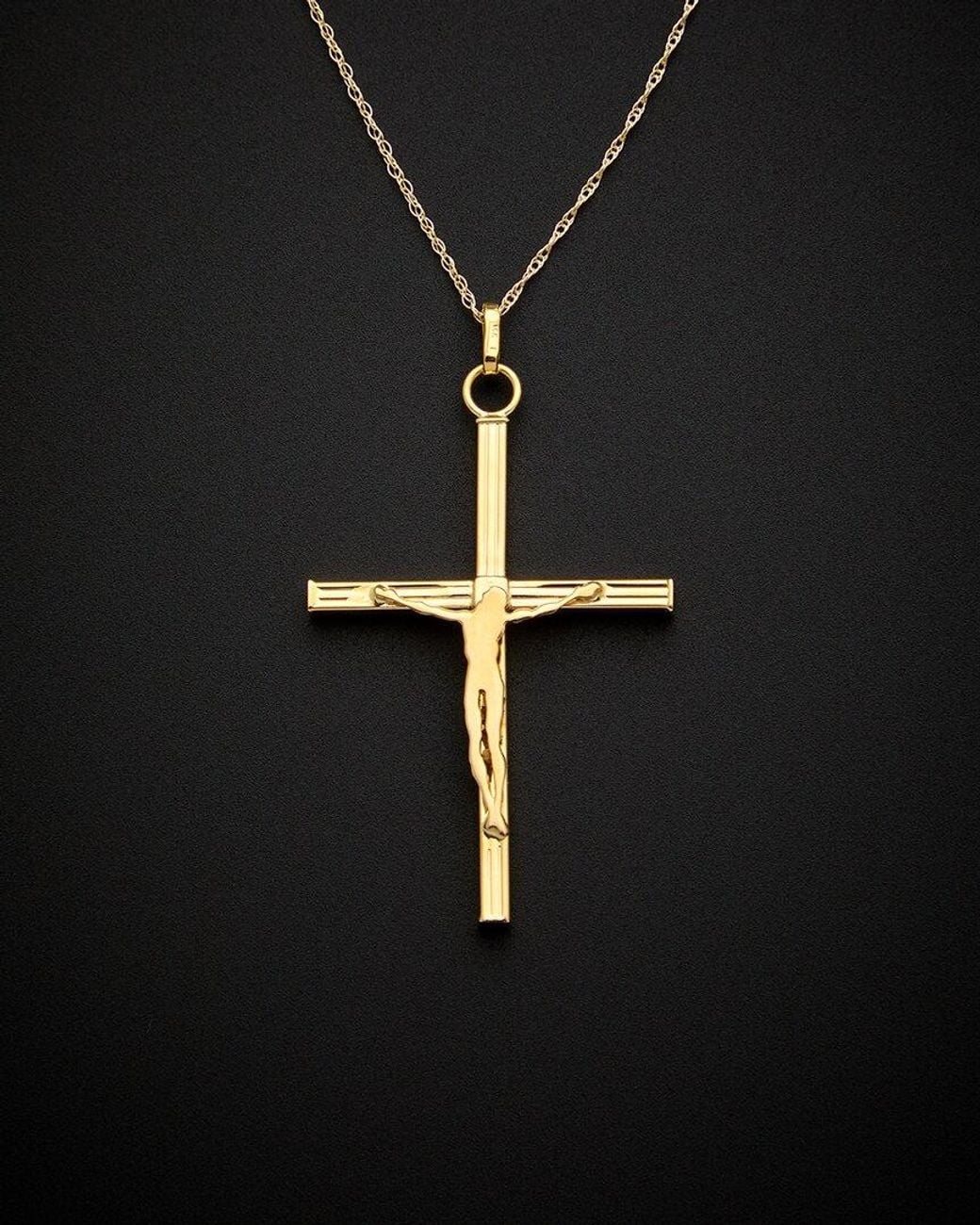 Italian Gold Black 14k Crucifix Pendant Necklace