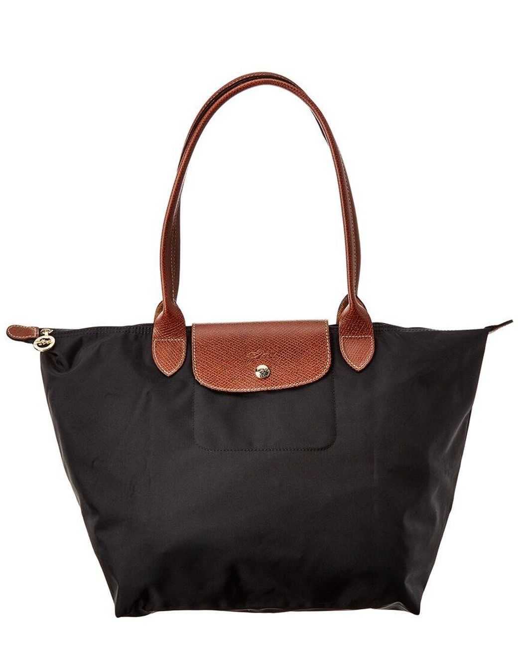 Black nylon tote outlet with brown leather handles