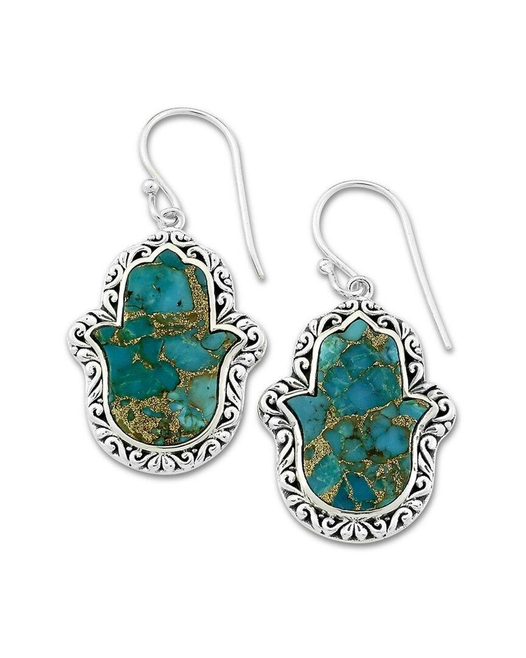 Samuel B. Green Silver 8.87 Ct. Tw. Turquoise Hamsa Earrings