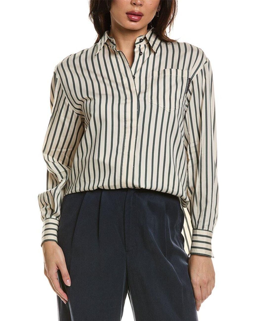 Brunello Cucinelli Black Silk-Blend Blouse