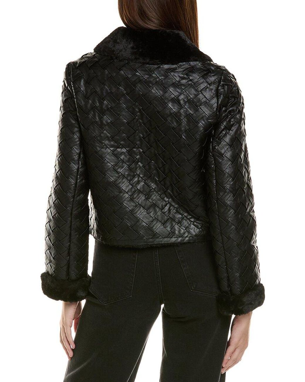 Adrienne Landau Black Basketweave Bomber Jacket