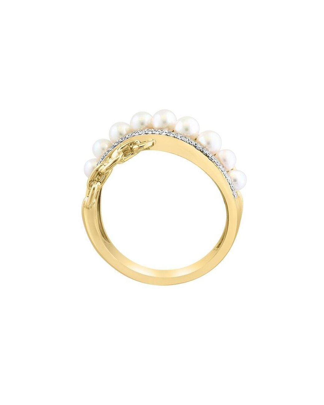 Effy Fine Jewelry Metallic 14K 0.17 Ct. Tw. Diamond & 2.5-3Mm Pearl Ring