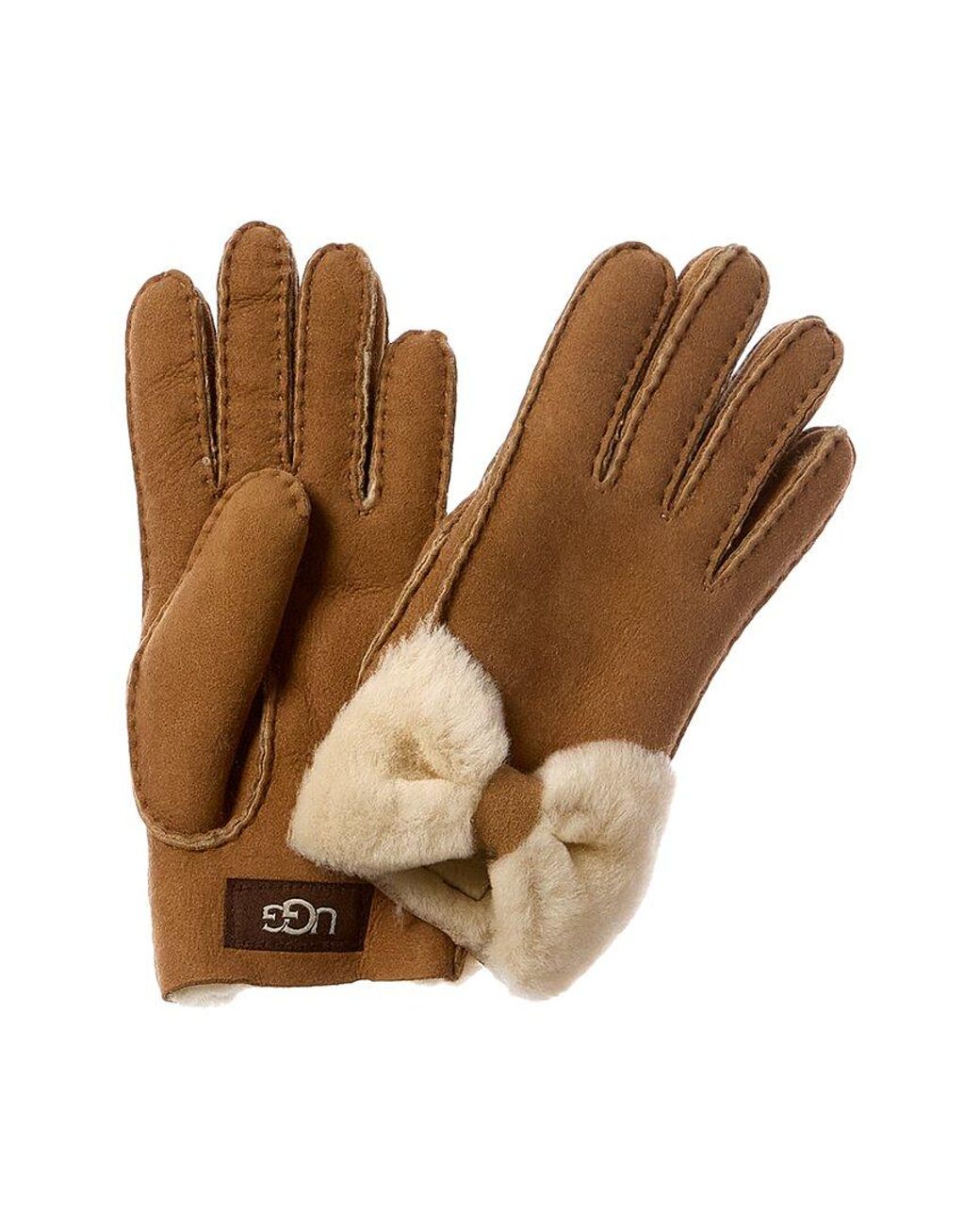 UGG Sheepskin Bow Gloves in Brown Lyst UK