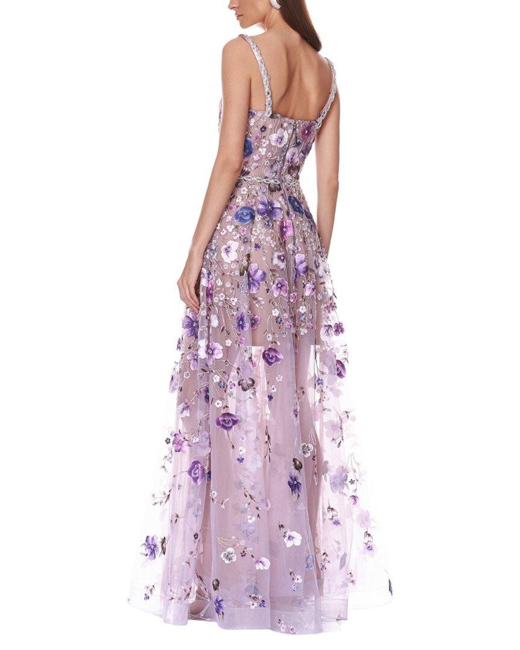 Bronx and Banco Purple Midnight Embroidered Floral Gown