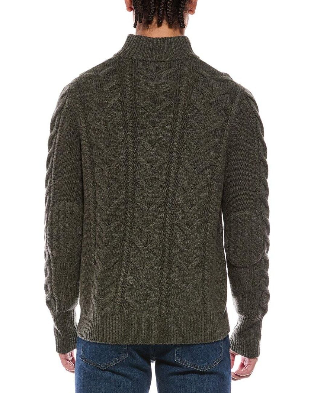 N.Peal Cashmere Green The Hampstead Cable 100% Cashmere Mock Neck Sweater for men