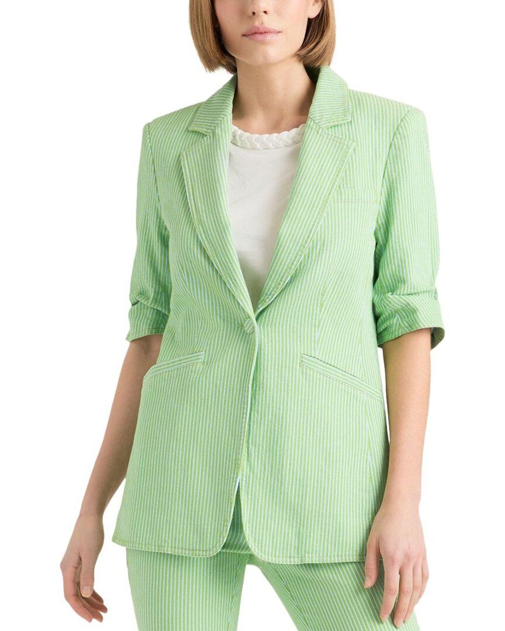 Cinq À Sept Green Striped Denim Short Sleeve Khloe Blaze