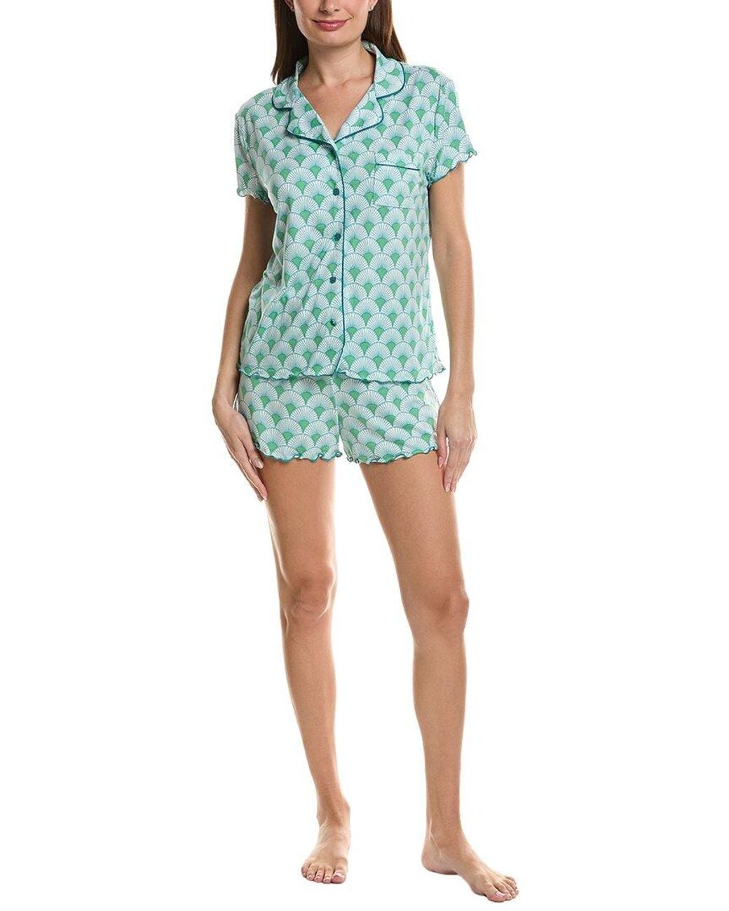 THREAD & STITCH Blue 2pc Notch Collar Top & Short Pj Set
