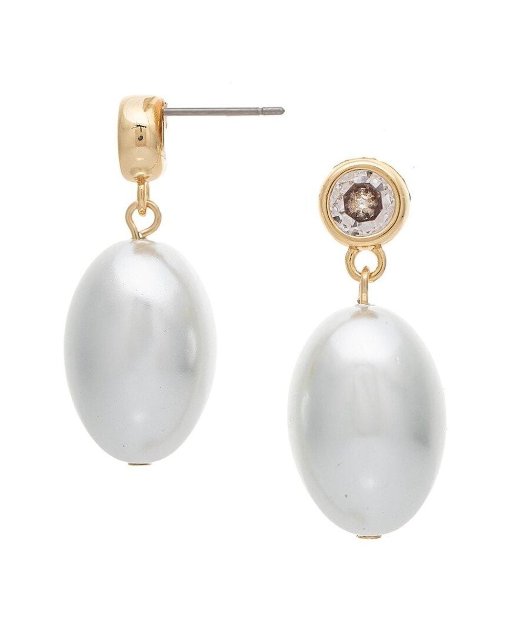 Rivka Friedman White 18K Plated 5Mm Pearl Cz Earrings