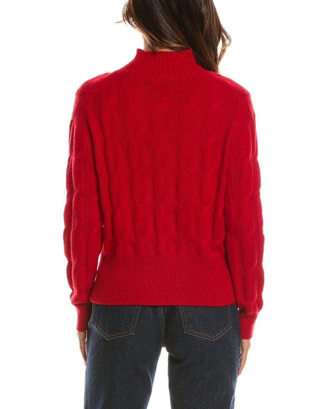 Forte Red Cable Mock Neck 100% Cashmere Sweater